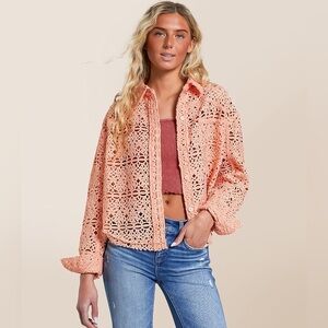 Oli & Hali Women’s Crochet Shacket in Peach Size XL